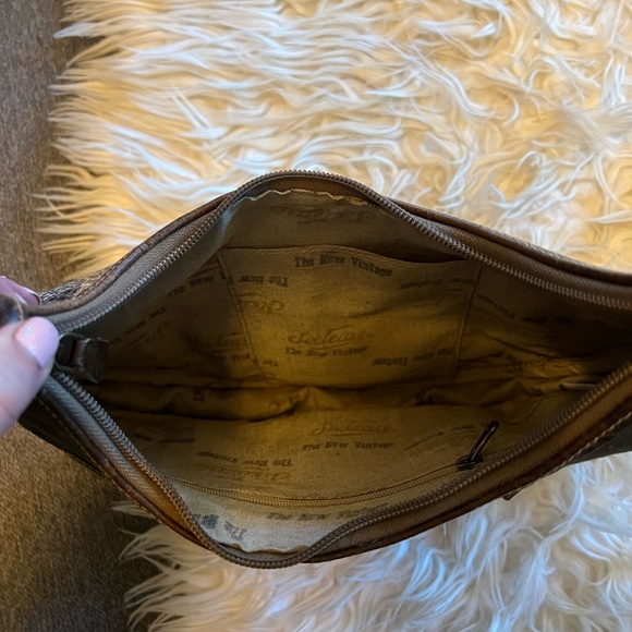 Sixtease over the shoulder circle bag fabric and leather Cowboy patchwork - Picture 3 of 9